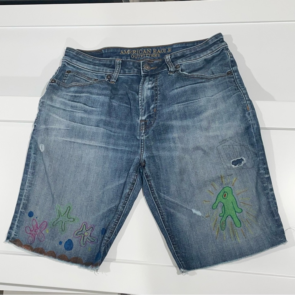 Y2K SpongeBob Painted American Eagle Denim Jorts